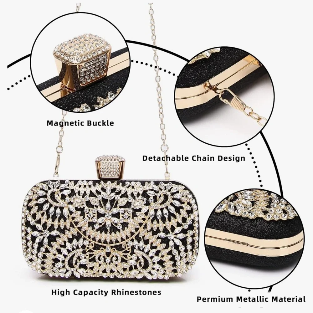Crystal Black & Gold Evening Bag